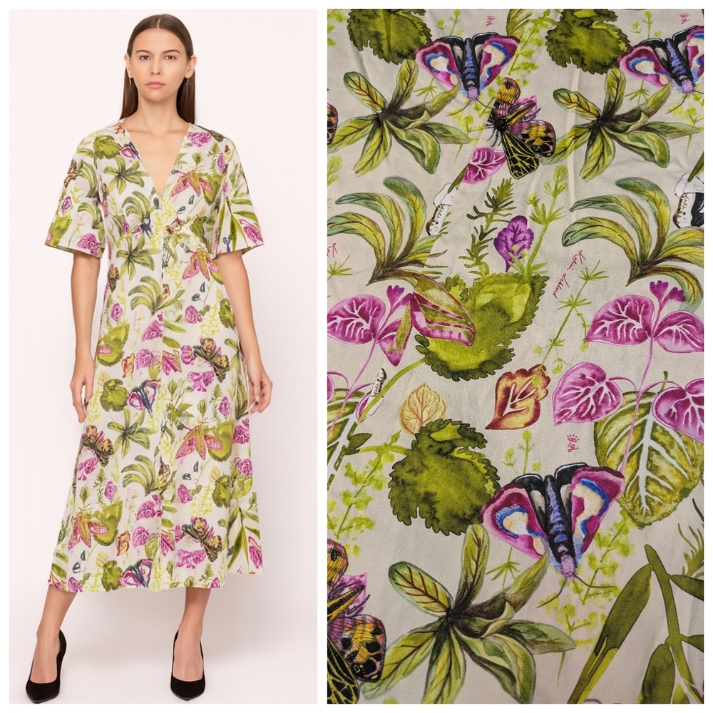 Colorful Katrin Leblond Floral Midi Dress NWT